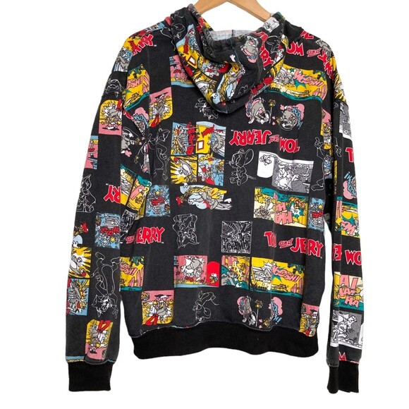 Tom And Jerry Graphic Print Comic All Over Black Pullover Hoodie Size Large L - Picture 2 of 12